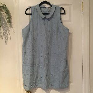 Embroidered Shift Dress with Collar